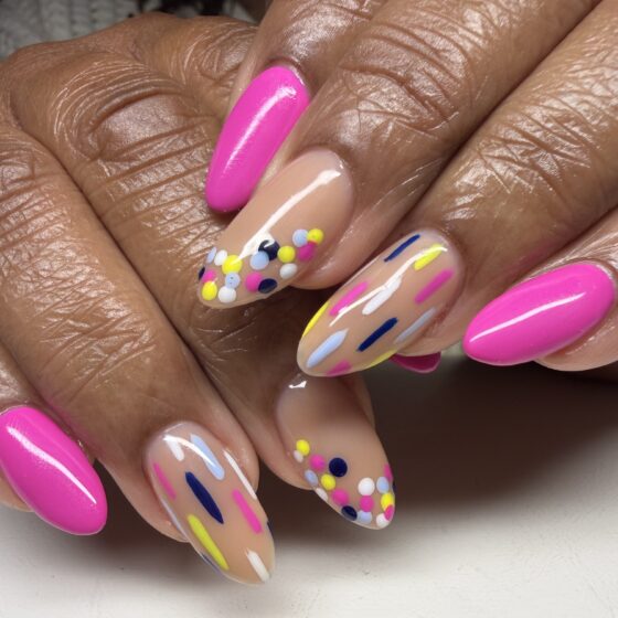 NYC Nail Art Portfolio by Rachael Starr, NYC nail artist simple nail art hot pink