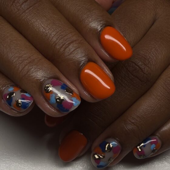 NYC Nail Art Portfolio by Rachael Starr, NYC nail artist simple nail art orange